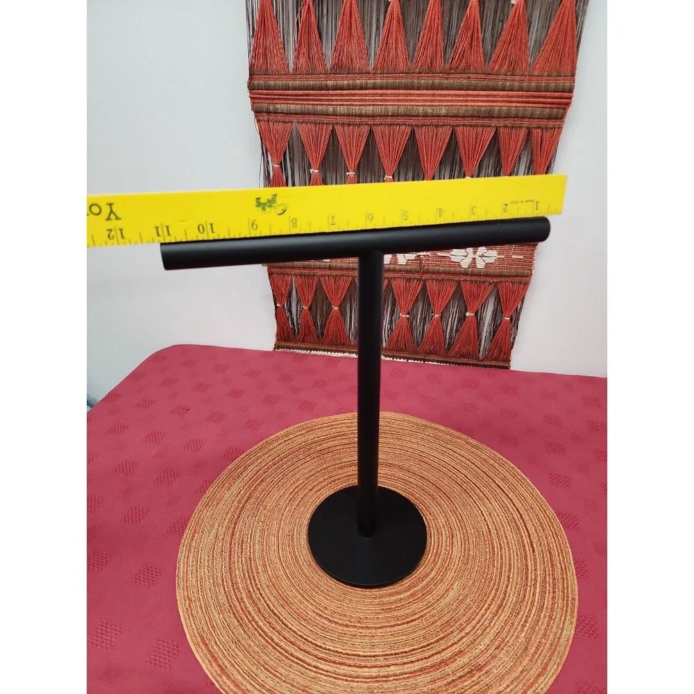 T-Shaped Hand Towel Holder Black Metal Freestanding Non-Slip Base Minimalist EUC